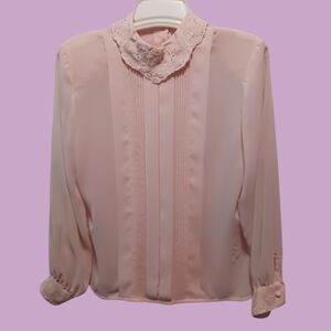 Laura & Jayne Petites Womens Blouse Size 10 Light Pink Embroidered & pink beaded